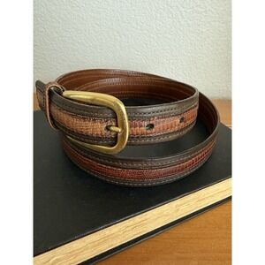 Vintage Leather Belt Iguana Grain Steerhide Brass Buckle Made In‎ USA Size S/M
